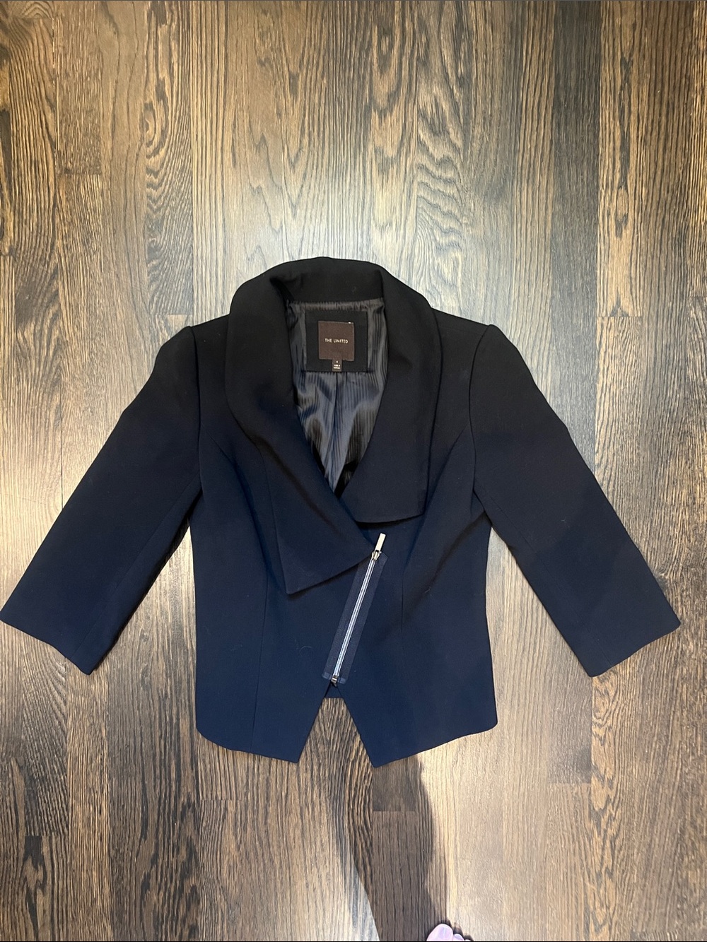 Vintage Y2K The Limited Black Cropped Asymmetric Blazer early 2000s Zipper Edgy